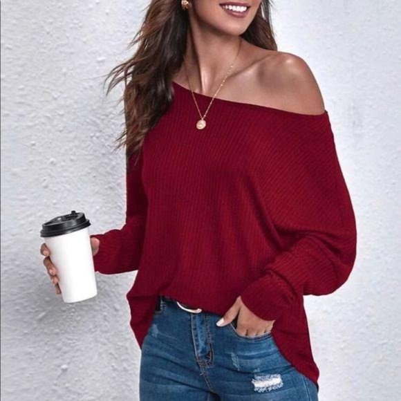 Oversized ribknit dolman long sleeve tee NAVY BLUE - Picture 7 of 8